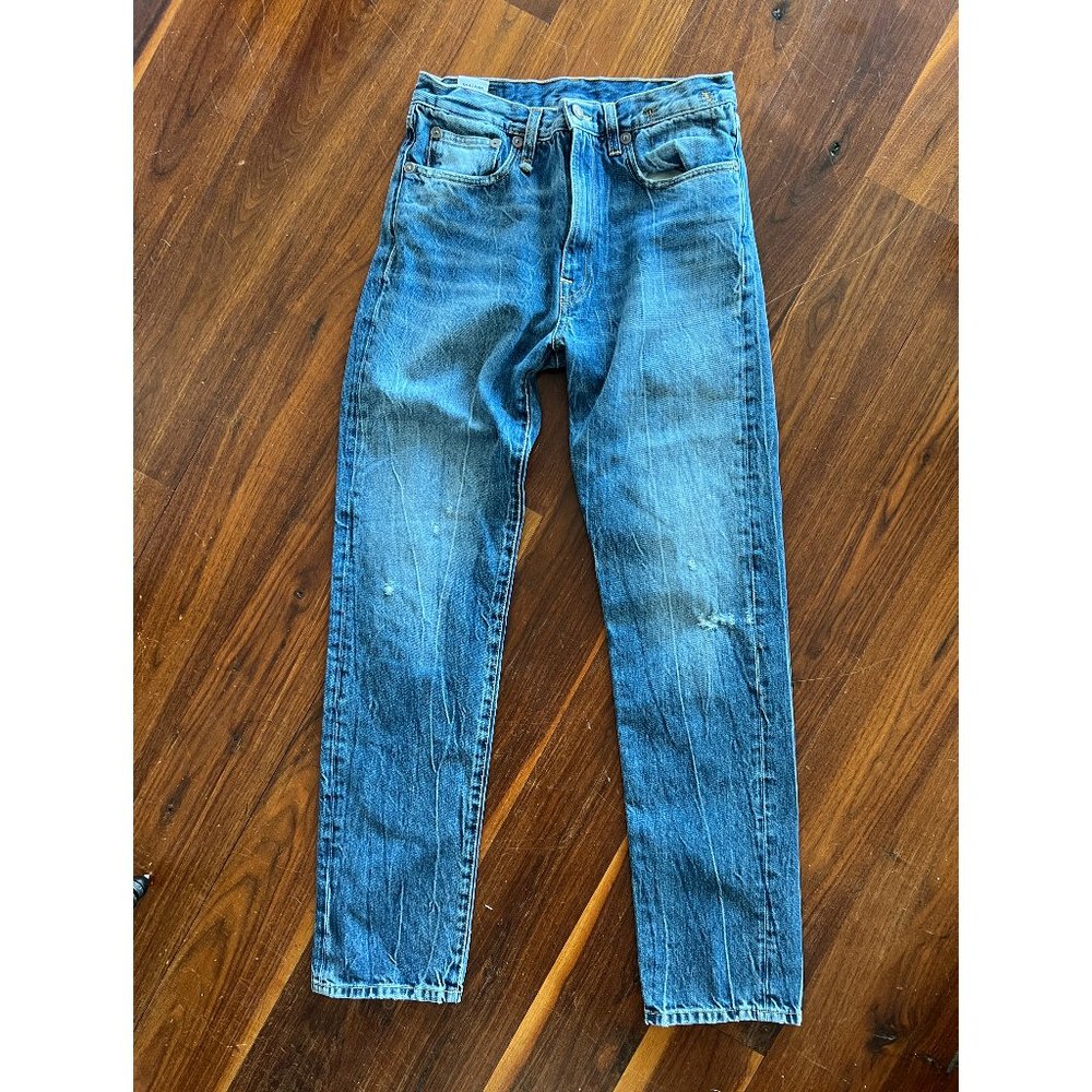 Womens R13 Axl Slim Jeans, 100% cotton, Kelly/lightly distressed mid-blue, 27